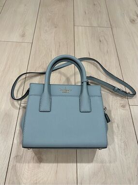 KATE SPADE Light Blue Leather Small Satchel with Crossbody Strap